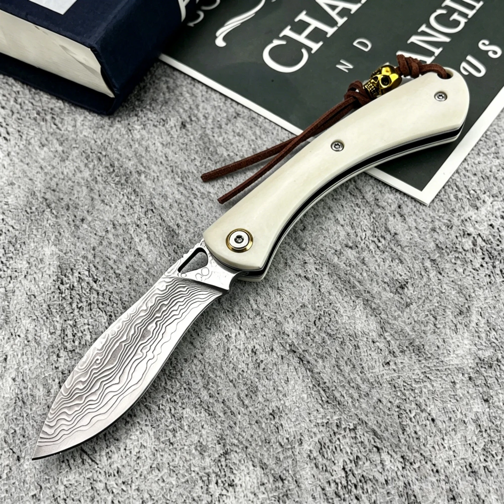 High-Quality Damascus Pocket Folding Knife: Everyday Hiking, Adventure Rescue Tool Outdoor Camping Personal Carry Knife; Gift