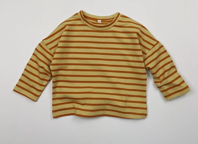 Korean Version Children's Striped T-shirt Spring and Autumn New Casual Loose Striped T-shirt Base for Boys and Girls