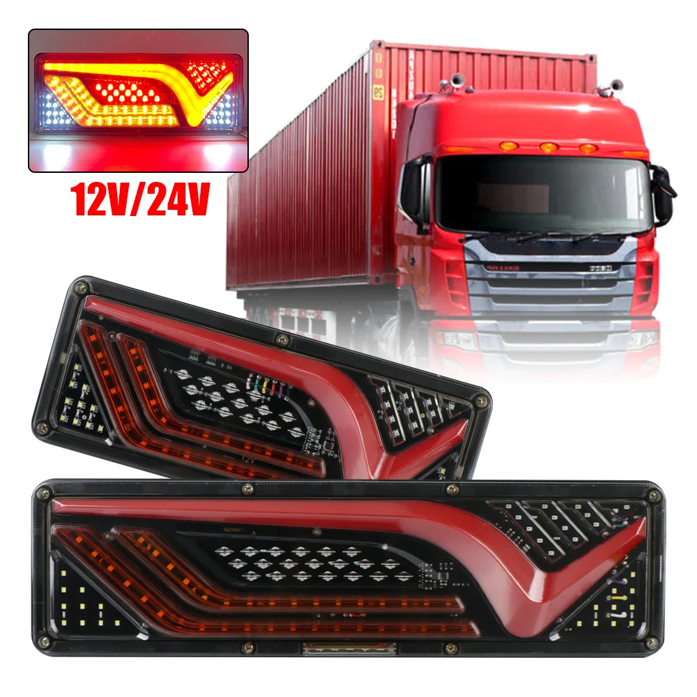 

Turn Signal Rear Brake Lights Trailer Lorry Bus Camper Caravan Truck Tail Light Dynamic LED 2PCS 12/24V Reverse Lamp