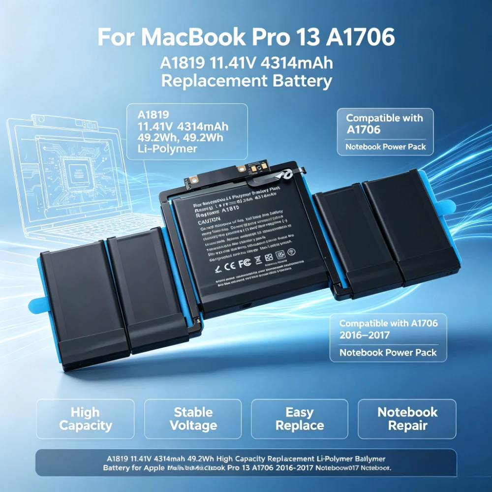 A1819 11.41V 4314mAh 49.2Wh High Capacity Replacement Li-Polymer Battery for Apple MacBook Pro 13