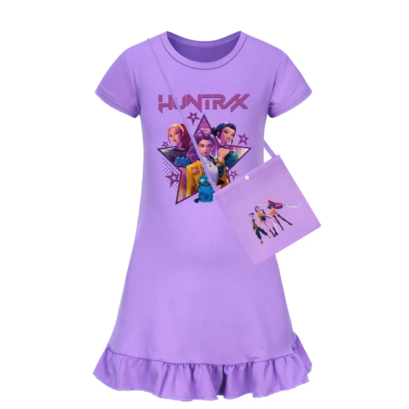 فستان بناتي من KPop Demon Hunters مصنوع من الحرير الجليدي بأكمام قصيرة فستان نوم منزلي فستان نوم للأطفال الصغار فساتين أطفال للفتيات