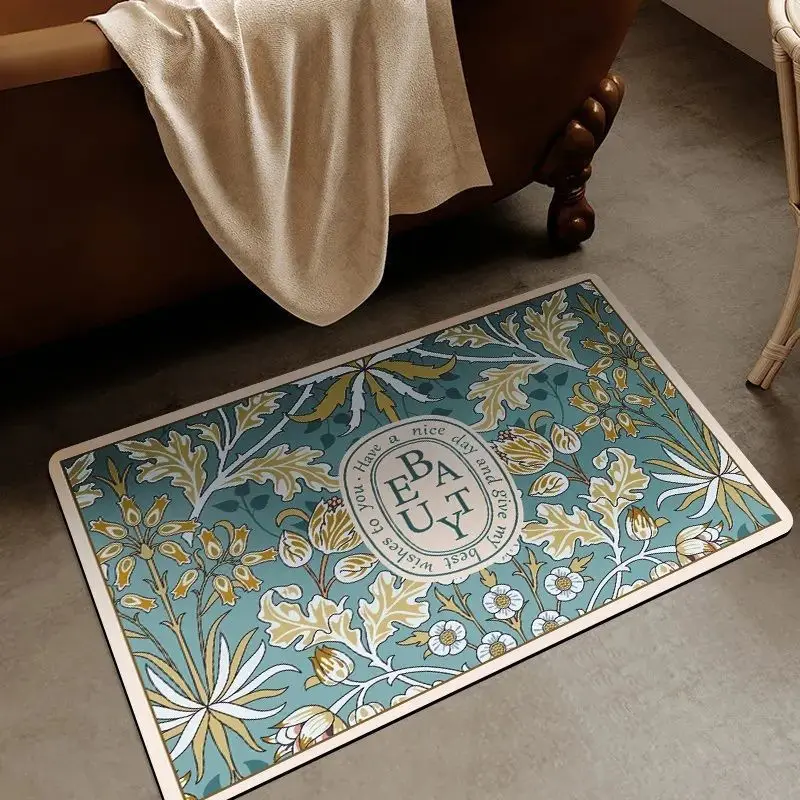 

Быстросохнущий абсорбирующий коврик для ванной, американский винтажный Противоскользящий ковер с цветочным узором для ванной, коврик для зоны душа, коврик для входной двери