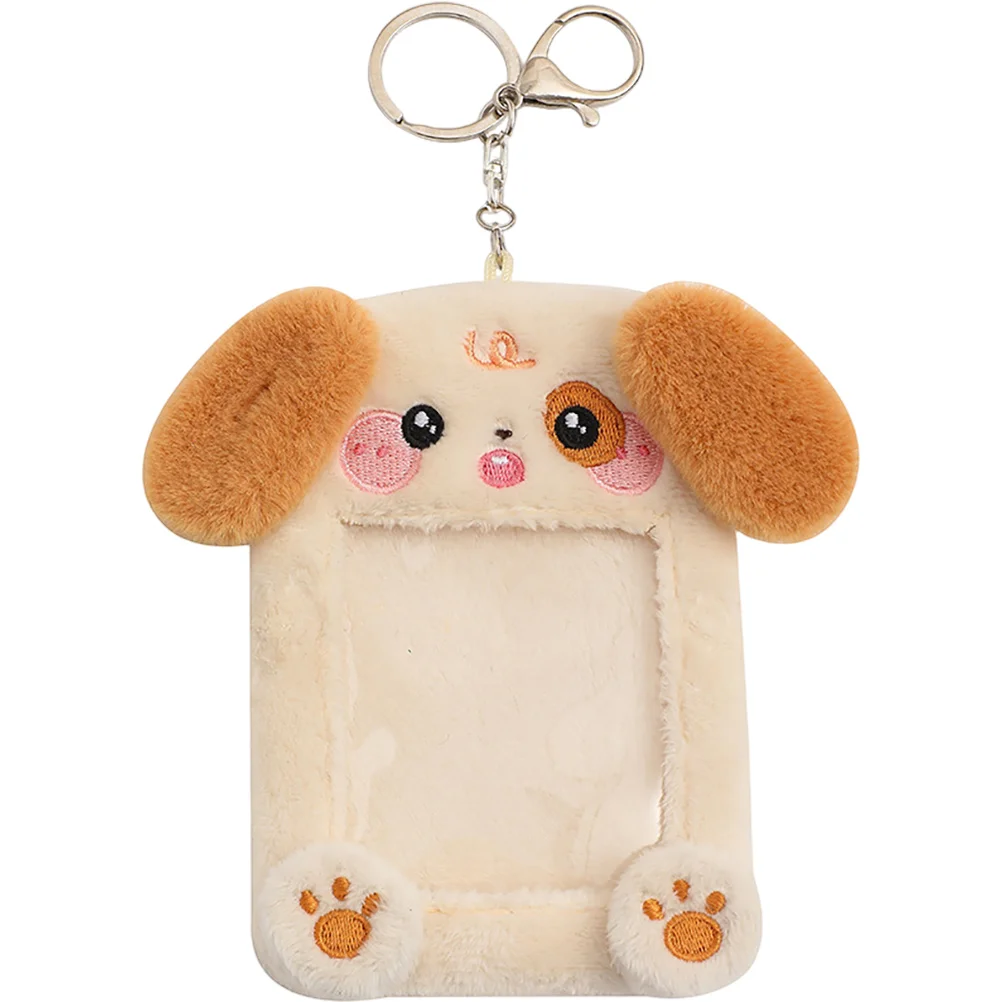 Plush Animal Card Holder Keychain Rabbit Badge Bus Visible Postcards Cartoon Cover Fabric Sleeve Student Man Sleeves