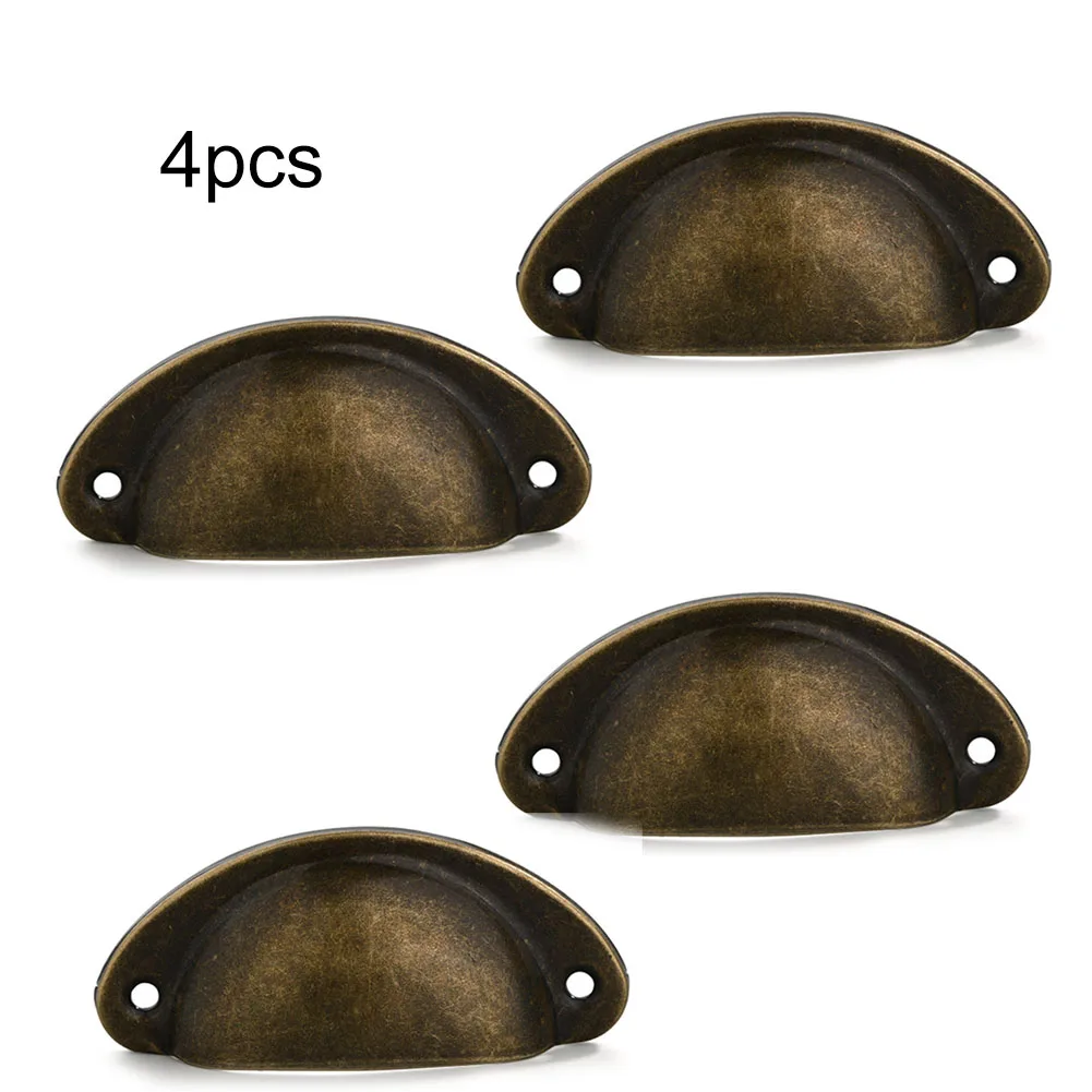 

Exquisite High Quality Brand New Drawer Handle Accessories Shell Handle Tin Sheet 4PCS 8 X Screws Antique Drawer