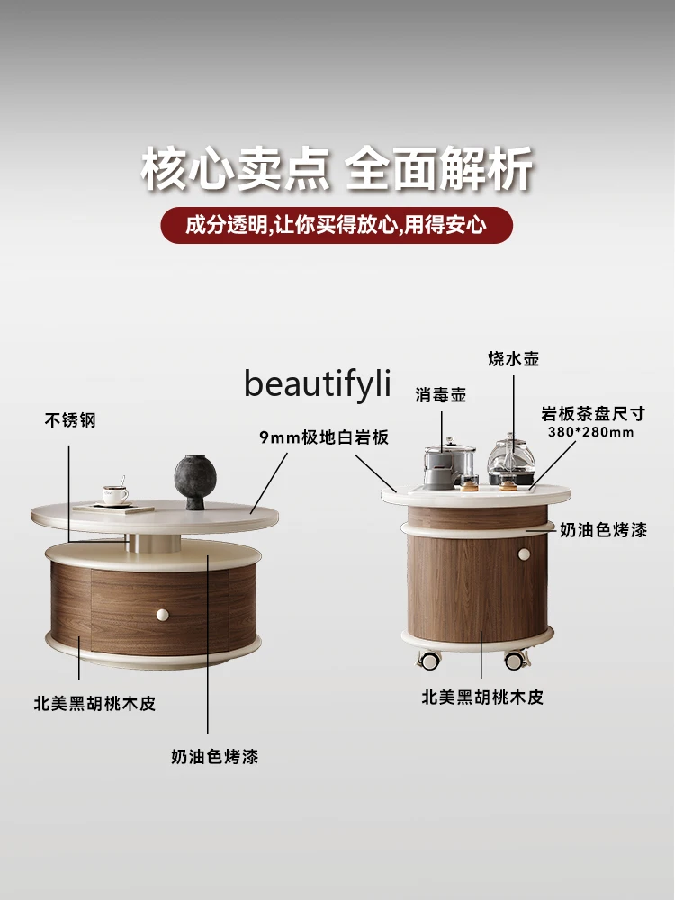 

New double-layer round coffee table, living room home sofa edge combination movable small tea table