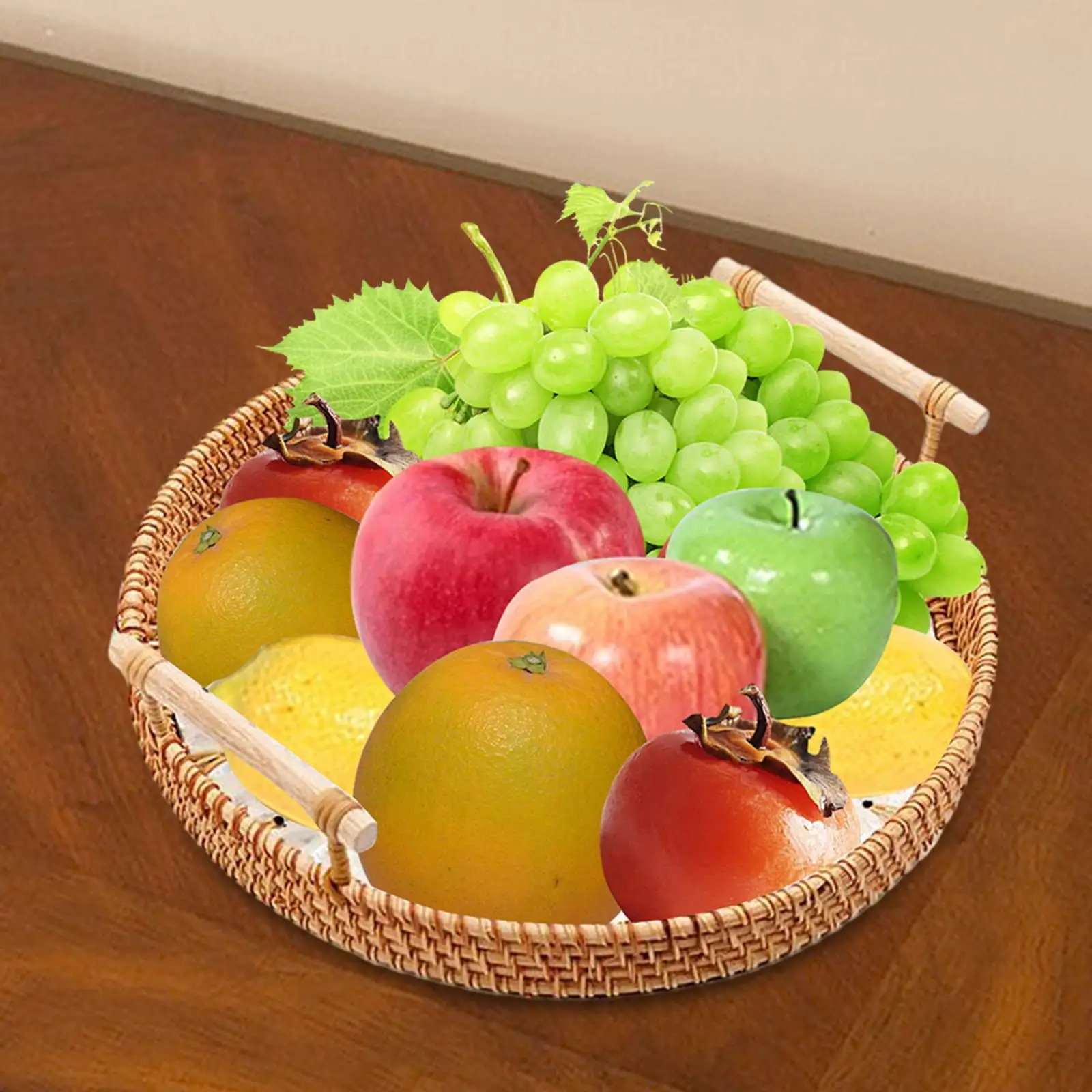 ถาดเสิร์ฟหวายถาดเก็บของตกแต่งสําหรับโต๊ะห้องนั่งเล่นร้านอาหาร