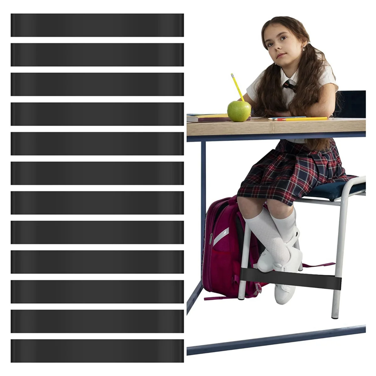 M15K-24 Pcs Chair Bands For Kids With Fidgety Feet For Chairs ADHD Tools Flexible Seating For Classroom Elementary(Black)