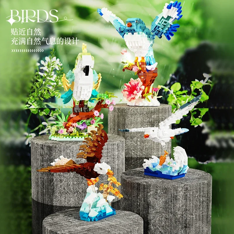 

Plastic Flowers Flying Bird Building Block Toy Model Parrot Seagull Micro Blocks DIY Toys For Home Decorations