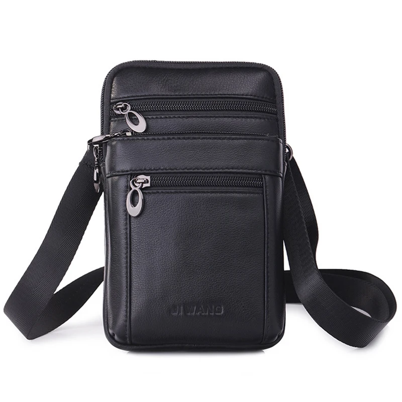 Men Small Messenger Shoulder Fanny Bags Purse Hook Fashion Cross Body Belt Pack Casual Genuine Leather Cell Phone Case Waist Bag