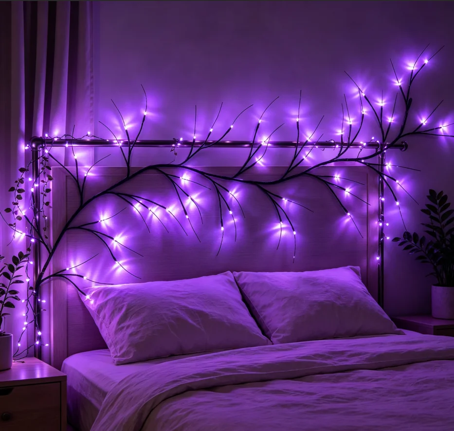 Halloween Twig Branch Lights, Purple LED Fairy Garland, USB Vine Decor for Wall Window Party Haunted House and Holiday Display