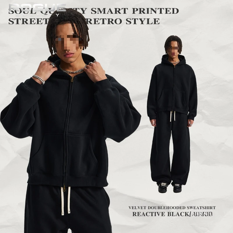 

New Oversized Zip Hoodie Men Women Drop Shoulder Cropped Streetwear Fleece Lined Sweatshirt Male Y2K Harajuku Casual Outerwear