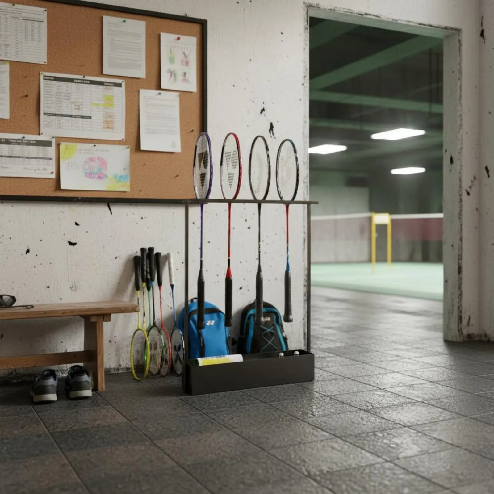 Support de rangement pour raquettes de badminton sur pied, présentoir pour raquettes de badminton en acier durable, conception ouverte pour les entraîneurs