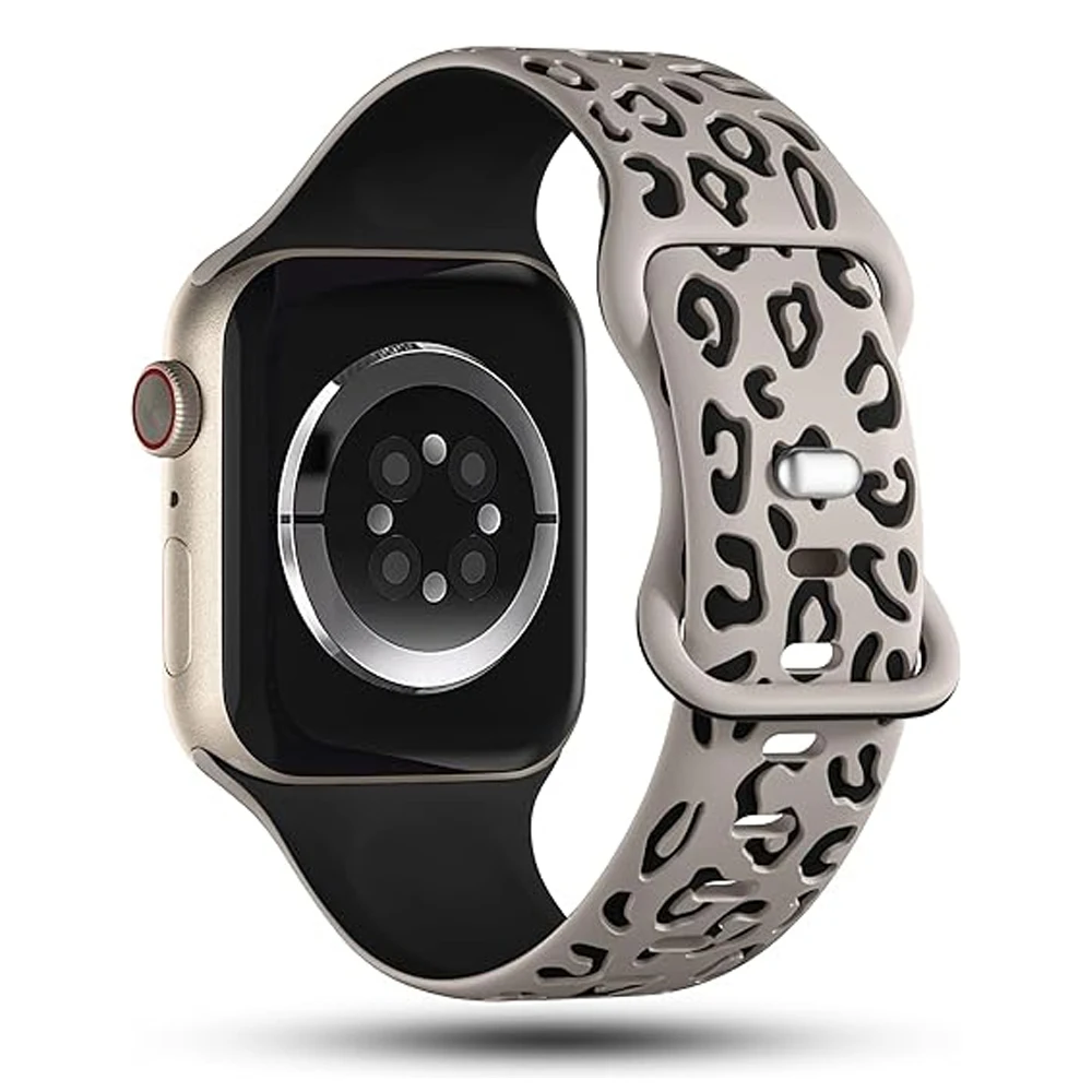 Graviertes Leopardenarmband für Apple Watch Ultra 2 3 4, 49 mm, 44 mm, 40 mm, 45 mm, 38 mm, Silikonarmband, iWatch Series 10 11 12 9 8 SE – Detail 5