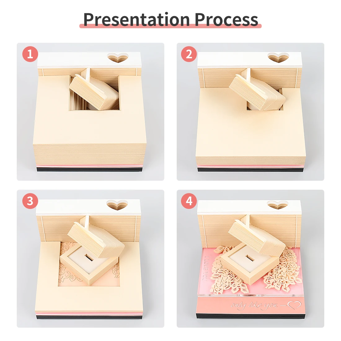 3D Carving Notepad Calendar 2025 Ring Box With Light 3D Memo Pad Mini Note Stickers Paper Novel Wedding Gifts For Guests