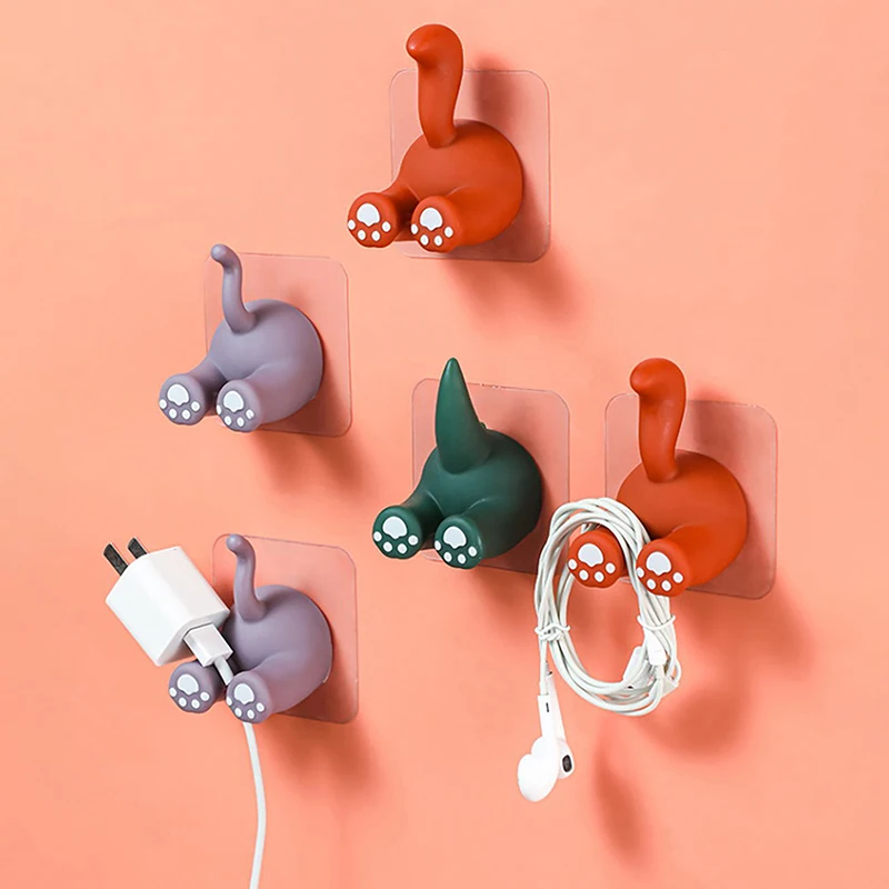 Cartoon Animal Tail Toothbrush Holder Punch-Free Wall Hook Cute Self-adhesive Bathroom Towel Hook Children Toothbrush Holder