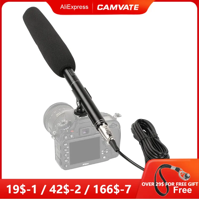 Camvate 3.5mm plug áudio xlr cabo 5m condensador shotgun entrevista de vídeo microfone kit com ligar e desligar interruptor
