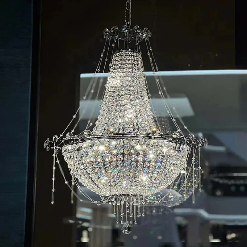 

European Luxury French Crystal Chandelier Retro Staircase Villa Designer Opera Lamps Wedding Lighting Fixtures LED Room Lustre
