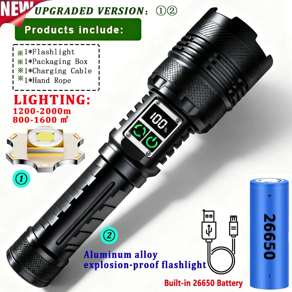 Meest krachtige explosieveilige LED-zaklamp Sterk licht Lantaarn USB oplaadbare lange afstand tactische zaklamp