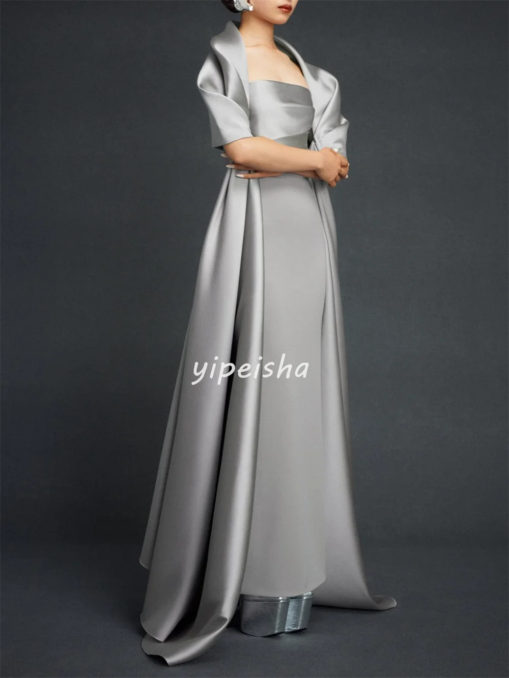 Customized High Quality Classic Charmeuse Pleat Straight Strapless Long Dresses Bespoke Occasion Dresses Modern Style Formal