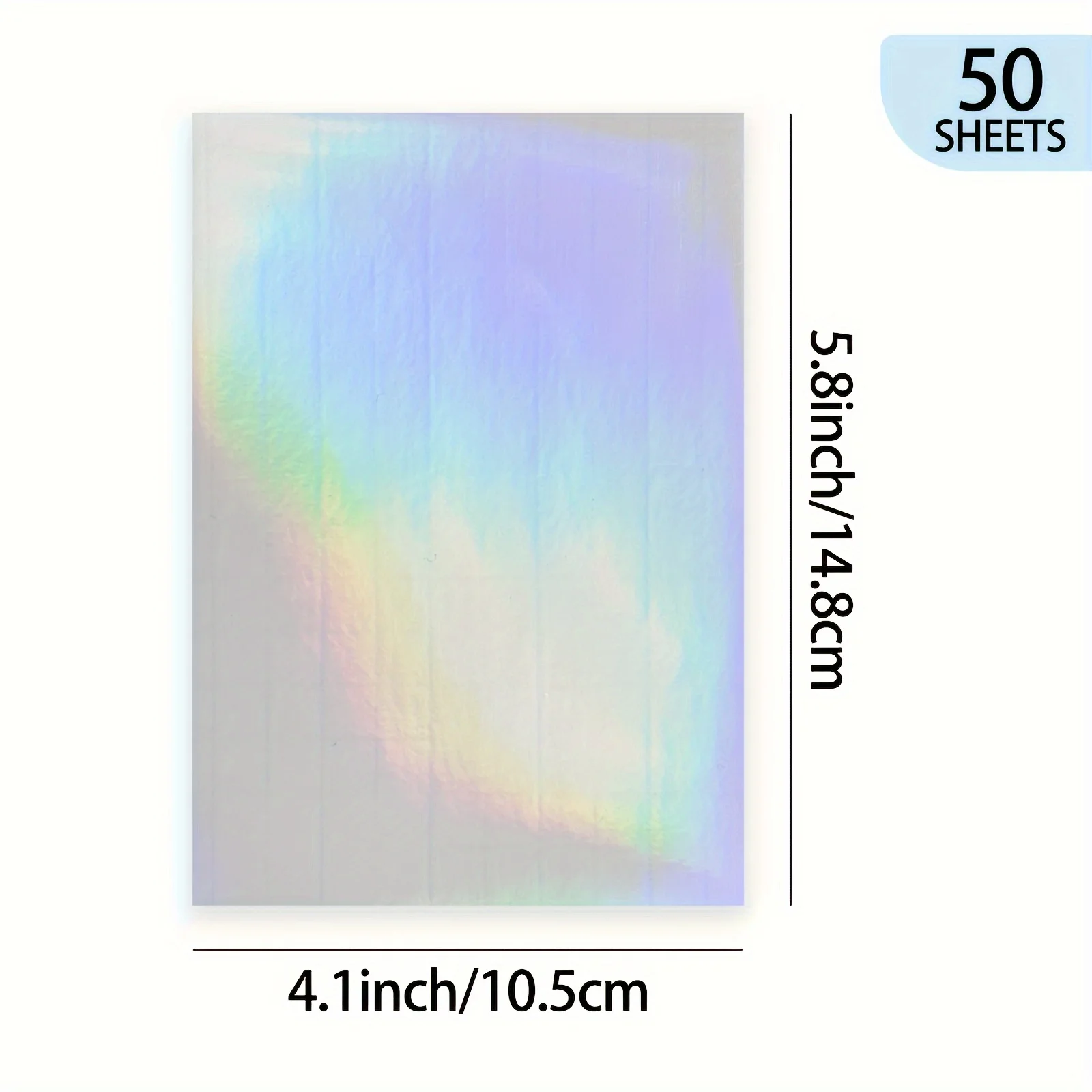 50 feuilles A6 taille holographique arc-en-ciel Film de stratification à froid auto-adhésif imperméable clair holographique vinyle autocollants 4.1x5.8"