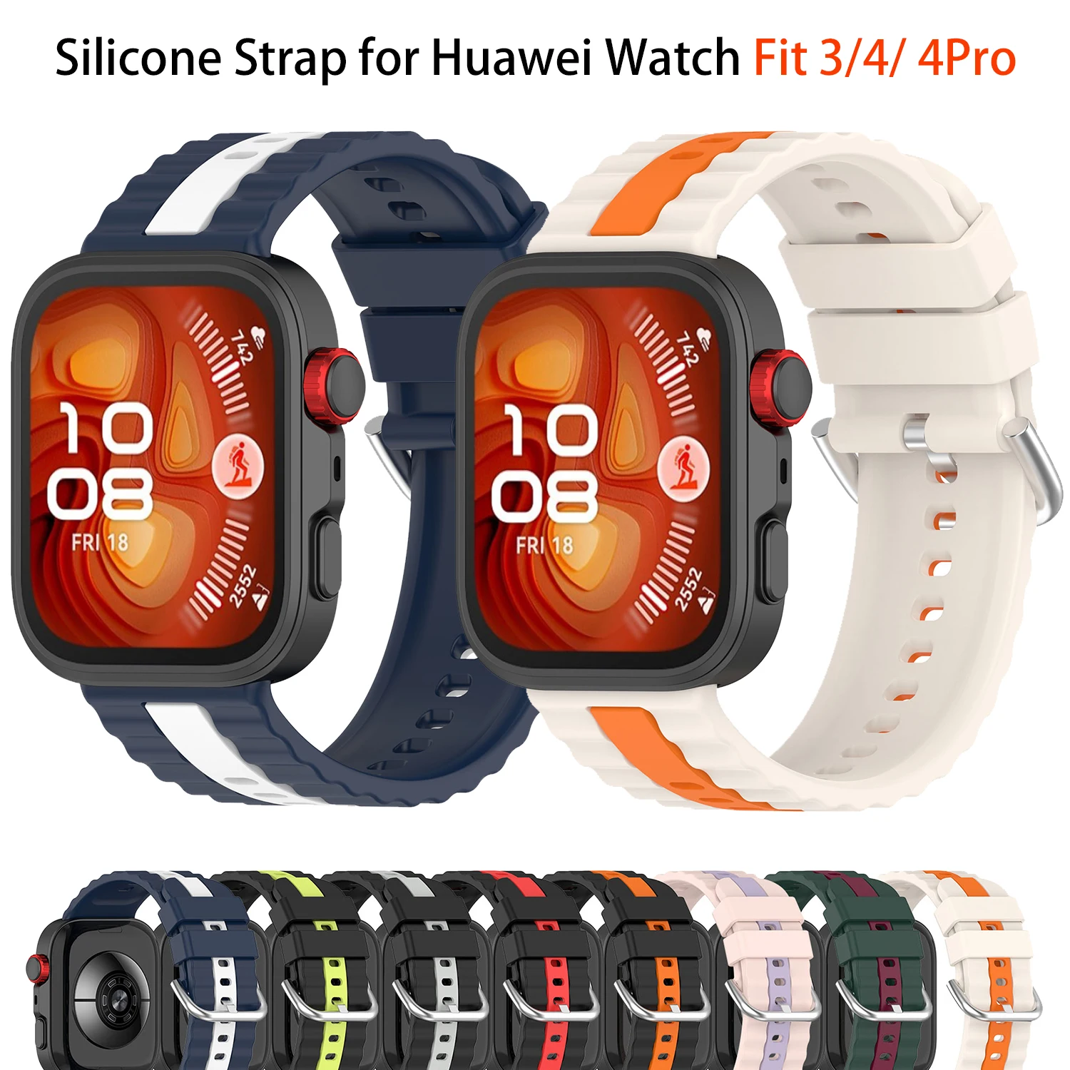 Zweifarbiges Silikonarmband für Huawei Watch Fit 4/3/4Pro, Sportarmband, Armband für Huawei Watch Fit 4/Fit 3-Band-Zubehör