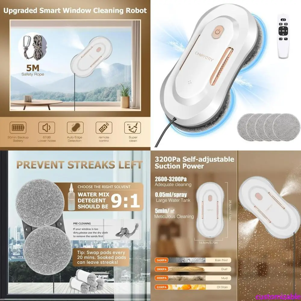 

Automatic Dual Spray Window Cleaning Robot with Remote Control and 3000Pa Suction for Glass Surfaces