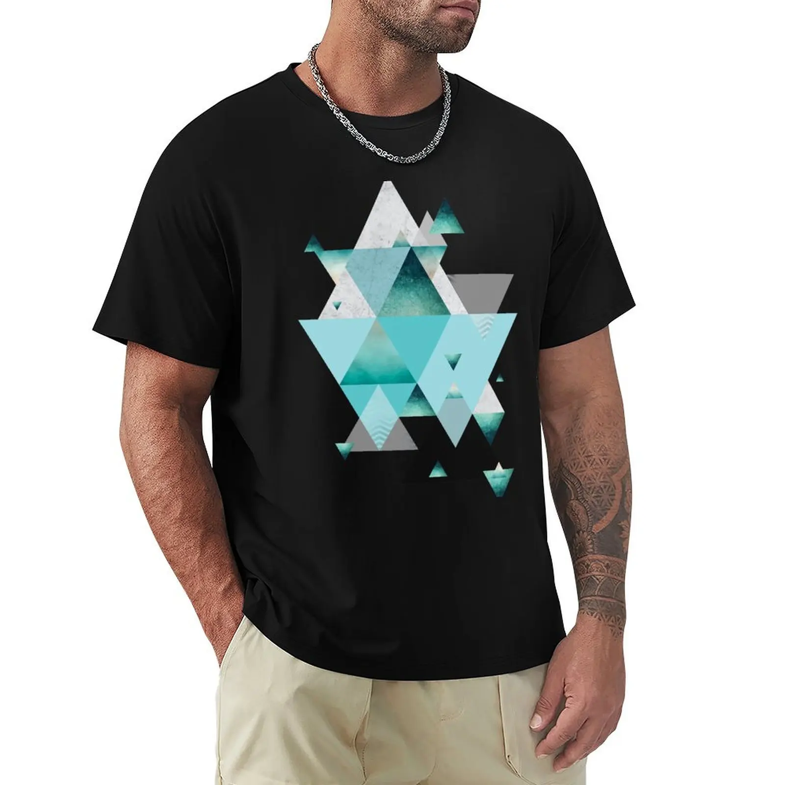 Turquoise Geometric T-Shirt Sport Basic Moisture Wicking Tee