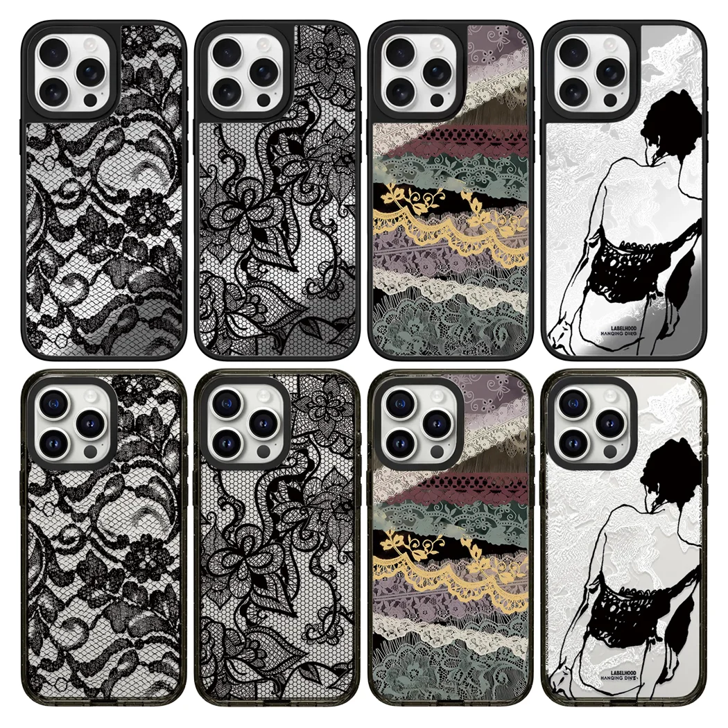 

Black Flower Patterned Grid Mirror / Acrylic Phone Cover for IPhone 13 14 15 16 17 Pro Max Case for IPhone 17 Air