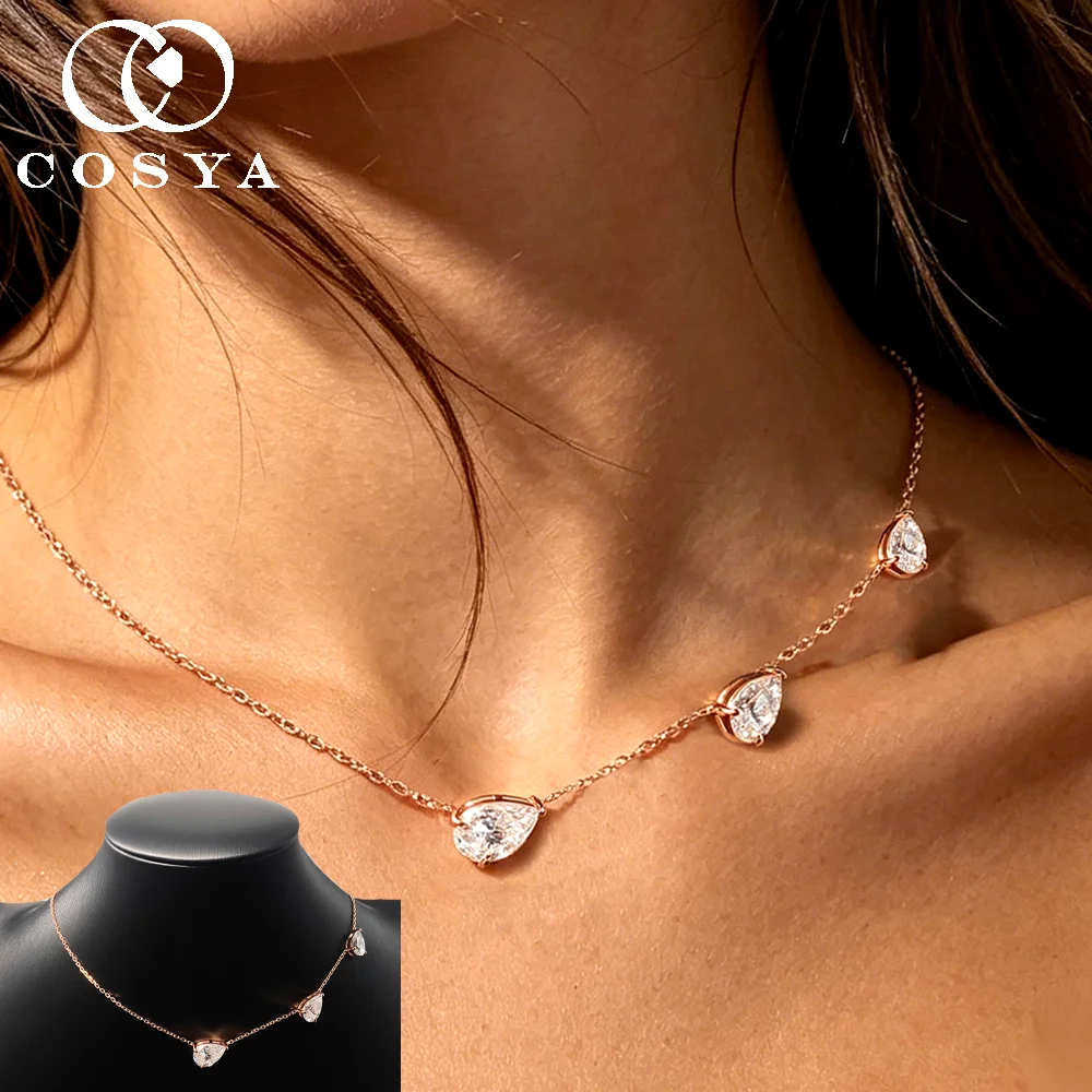 

COSYA 9cttw Pear Cut Moissanite Gradiant Necklace for Women S925 Silver Plated 18K East West Waterdrop Diamond Fine Jewelry Gift