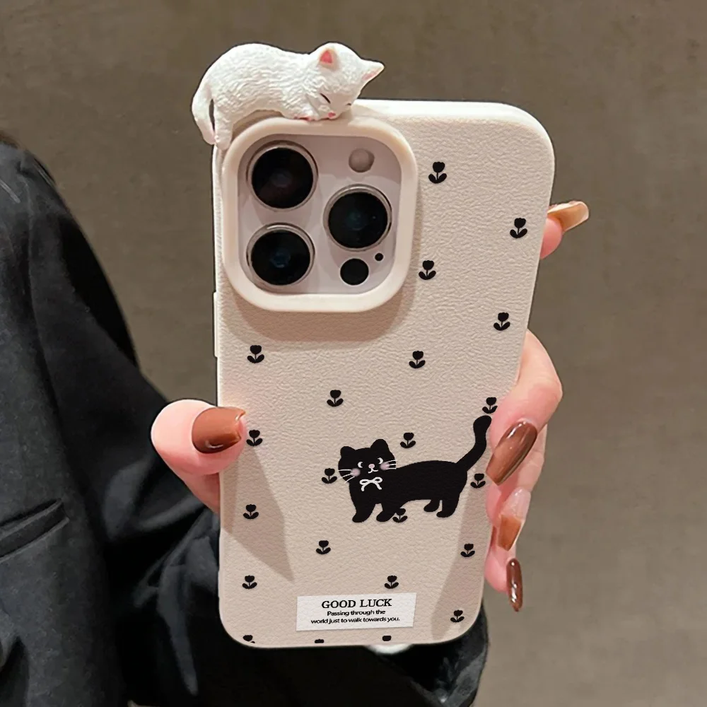 3D Lazy Cat Ledertasche für iPhone 17 Pro Max Air 16 15 12 13 11 14 Pro Max 15 Plus iPhone 17 17P Cartoon Katze stoßfeste Abdeckung