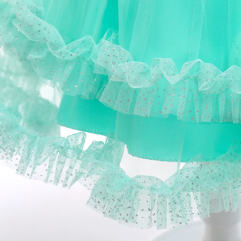 Green Fashion Party Dress For Girls Kids Birthday Princess Dresses Ice Long Sleeves Children Formal Evening Clothes Tulle Wear