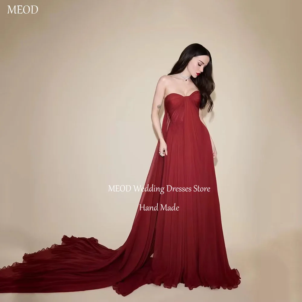 

MEOD Burgundy Chiffon Evening Dresses Sweetheart A Line Vestidos De Fiesta Elegantes Long Train Backless Prom Gowns Customized