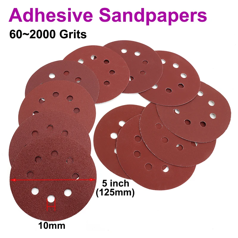 10 ~ 2000 stücke 5 Zoll 8-Loch-Schleifscheiben Klett-Schleifpapier für zufällige Orbital schleifer 60-100 Körnungen Schleif blätter