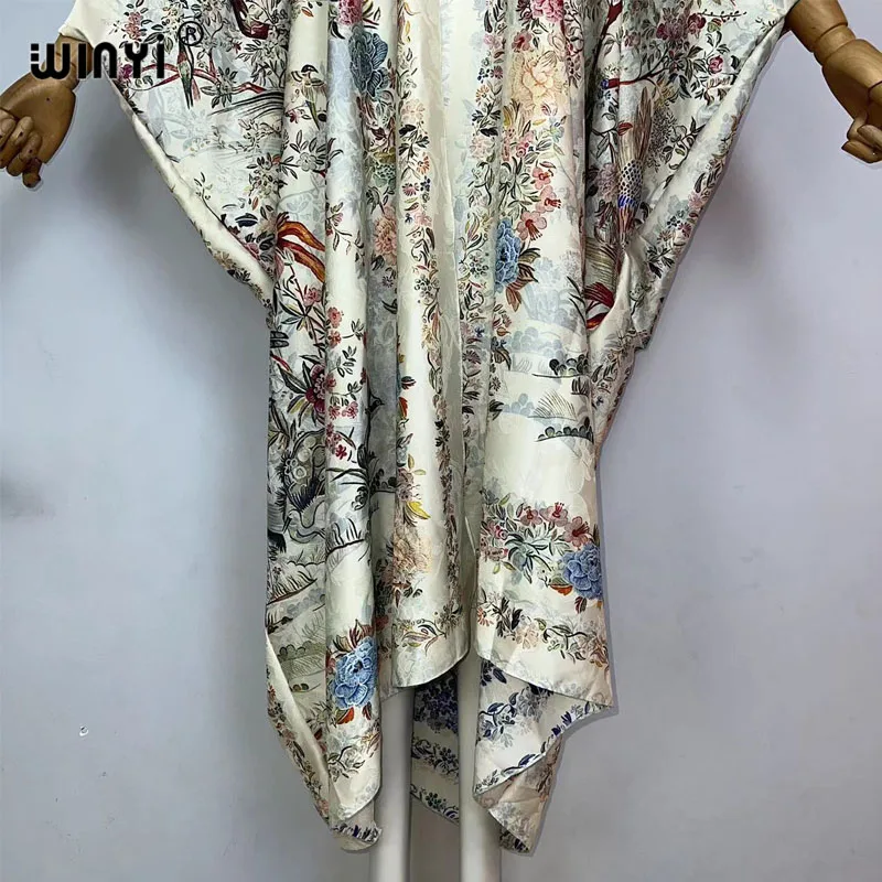 WINYI High-grade double-sided Bohemian Printed silk dress coat Beach Wear Cover up fashion elegant Holiday party Cardigan kimono