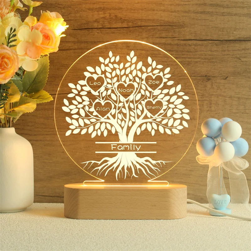 Family Tree Names LED Lamp, Birthday Gift For Parents, Best Gift For Family，For Grandparents Families，