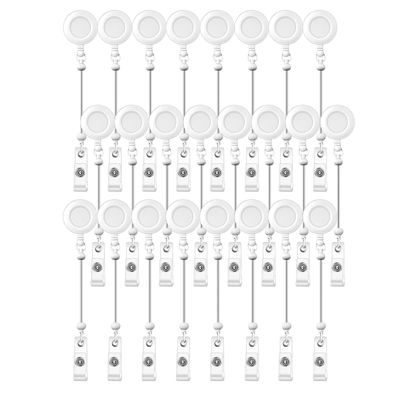 24 Pcs Beadable Badge Reel Retractable Clips Holder For Beads Bulk Blank Bar ID Name Badge Reels With Belt Clip