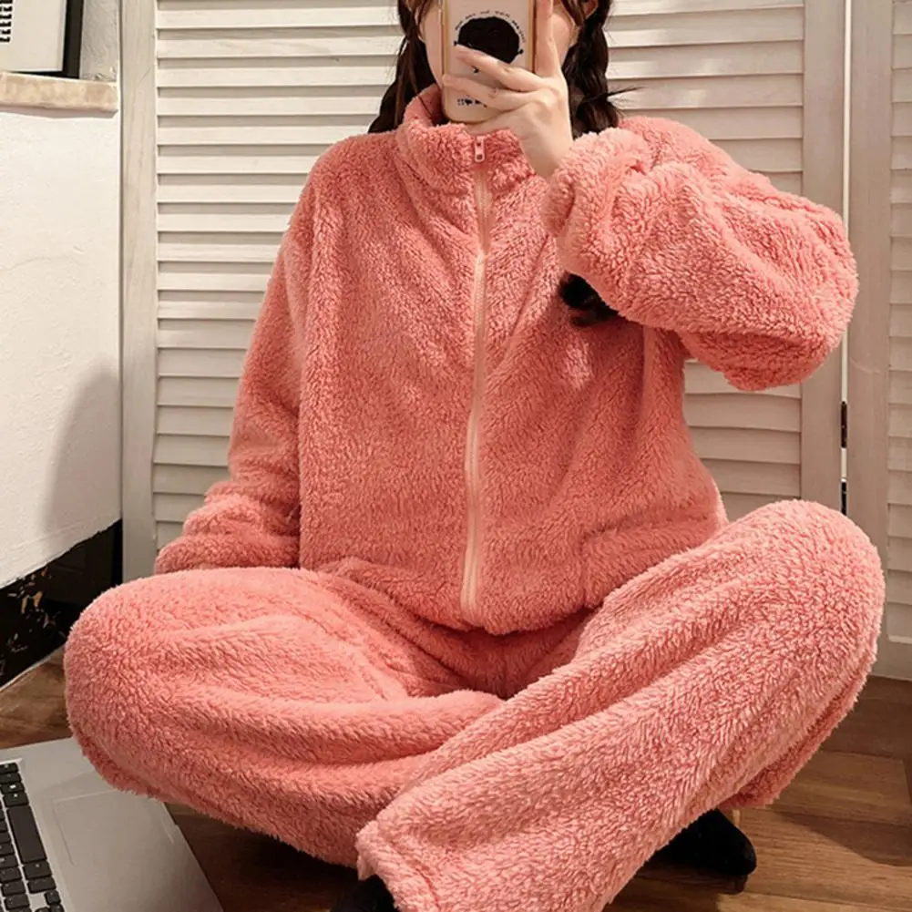 Women Pajama Set Thickened Coral Fleece Pijama Night Suits Warm Plush Pajama Loung Sleepwear Autumn Winter Soft Warm Sleepwear