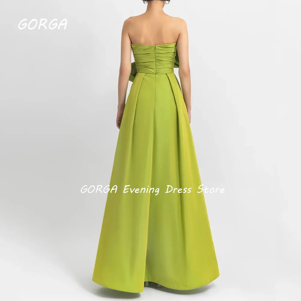 GORGA-Vestido largo de satén verde sin tirantes para mujer, traje de noche ajustado de alta calidad, longitud hasta el suelo, 2024