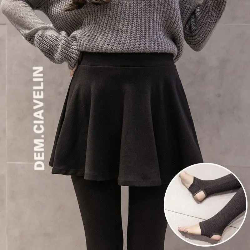 Autumn Winter Invisible Zipper Open Crotch Skorts  Skirts Outdoor Knitted Warm Plus Size Women's Pants Step on Foot Leggings