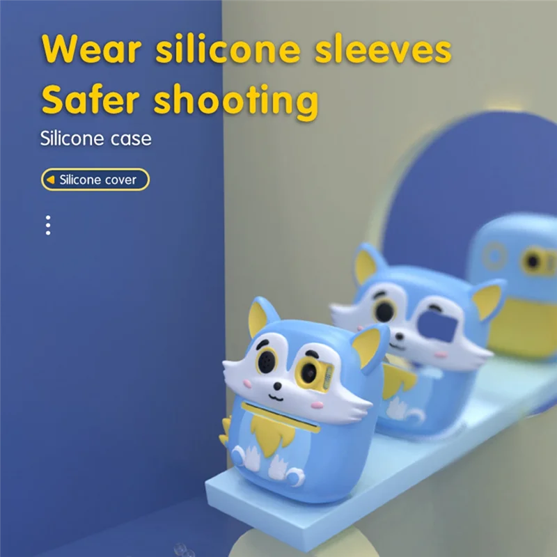 كاميرا أنيقة للأطفال طباعة فورية 1080P كاميرا رقمية لصور السيلفي بعدسة مزدوجة مع ورق طباعة وغطاء من السيليكون لهدايا عيد الميلاد