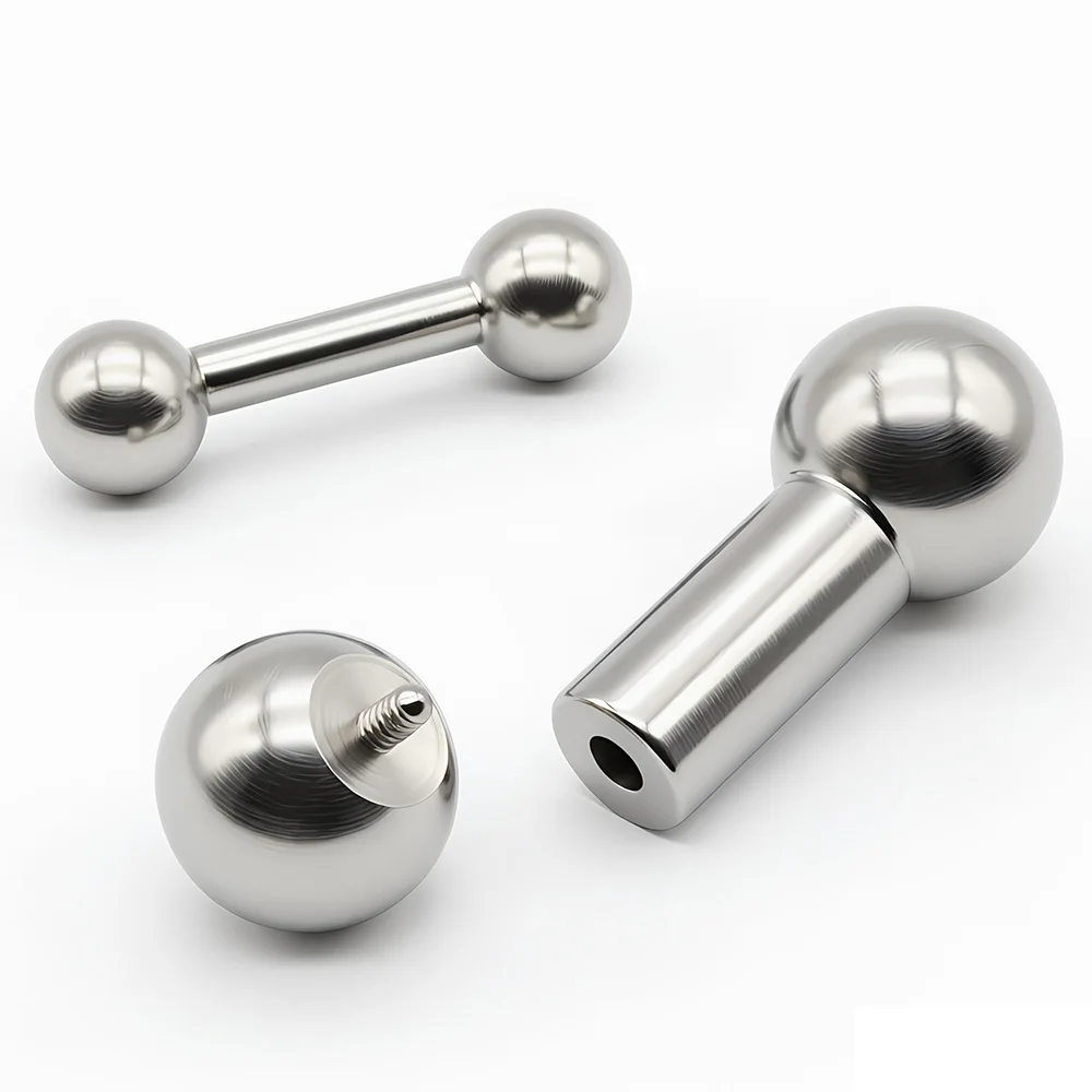 1Pc 12G-00G Stainless Steel Straight Barbell Piercing Tongue Nipple Rings Large Gauge Internal Thread Helix Lobe Piercing Ball