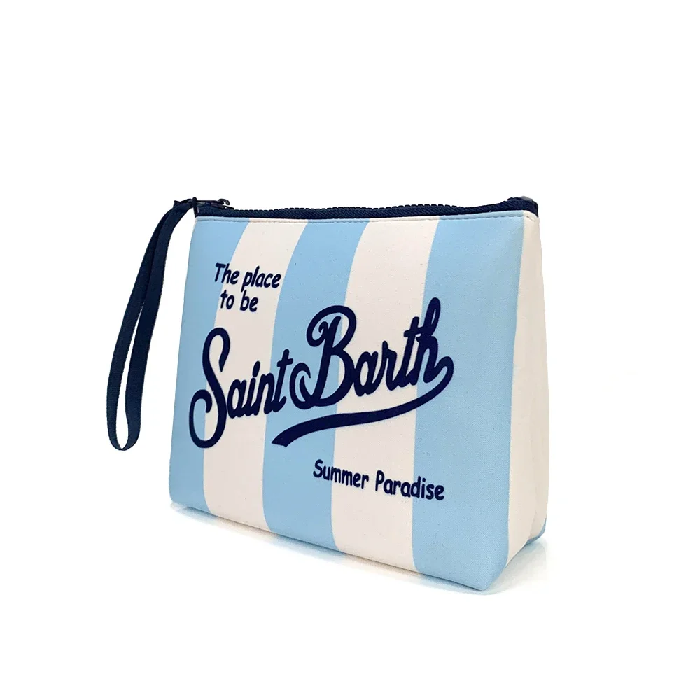 Striped Zip-up Clutch Bag Neoprene Toiletry Bag Women's Neoprene Cosmetic Bag Unisex Neoprene Makeup Pouch