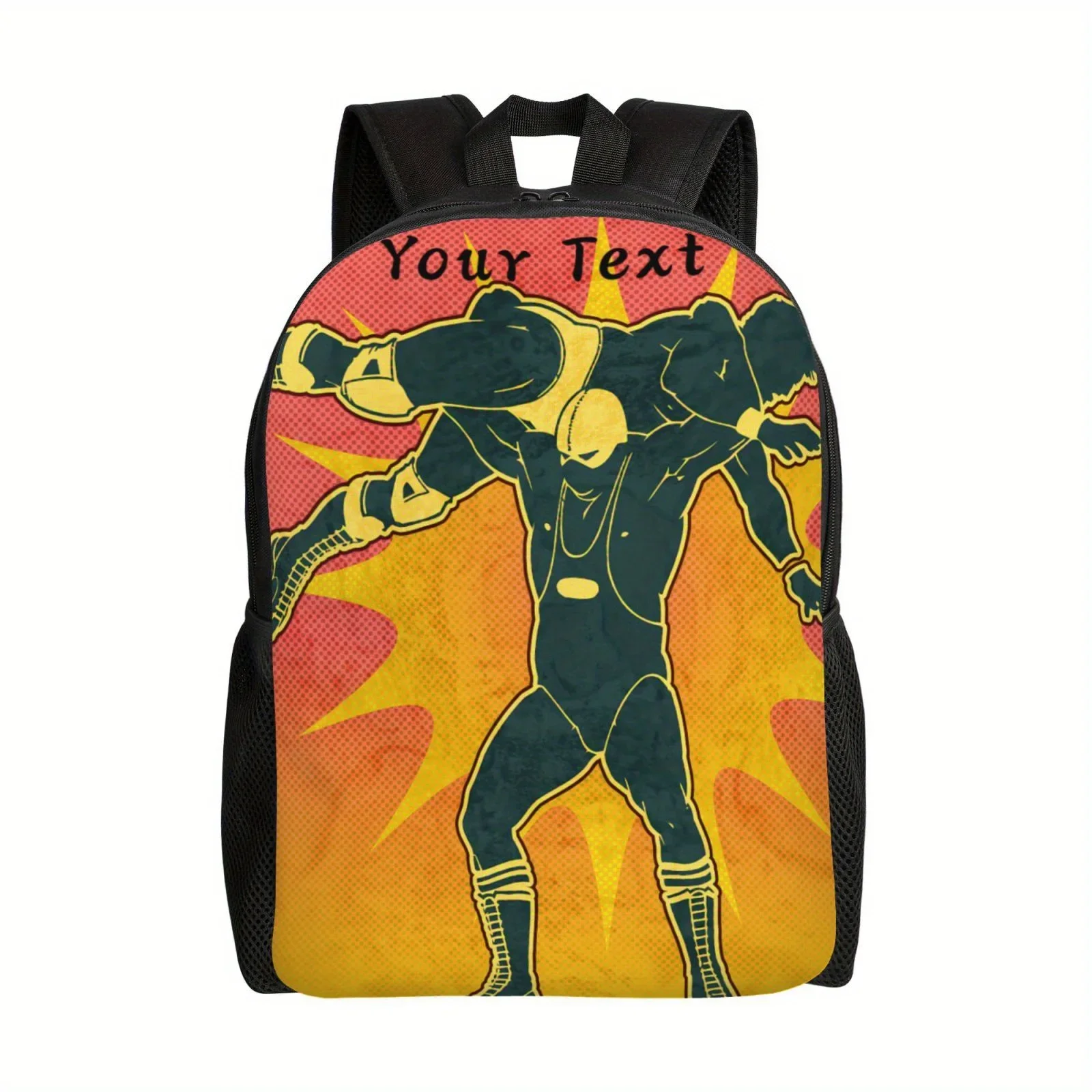 맞춤형 레슬링 테마 백팩 - 내구성이 뛰어난 폴리에스테르, 조절 가능한 스트랩, 노트북 수납 공간 - 학교, 직장, Tr에 적합