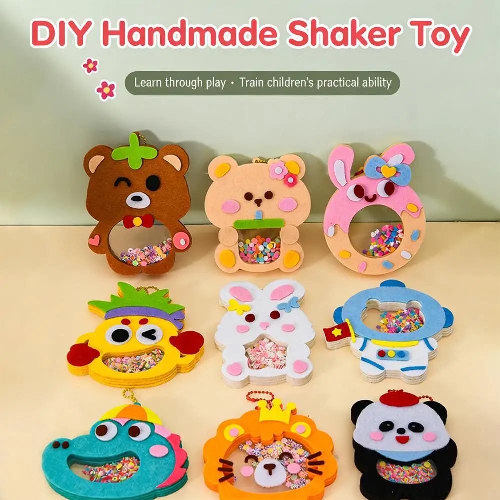 Cartoon Non Woven Shake Pendant DIY Material Kits For Children Kids Easy To Paste Non Woven Shaker with Chain Handmade Toys