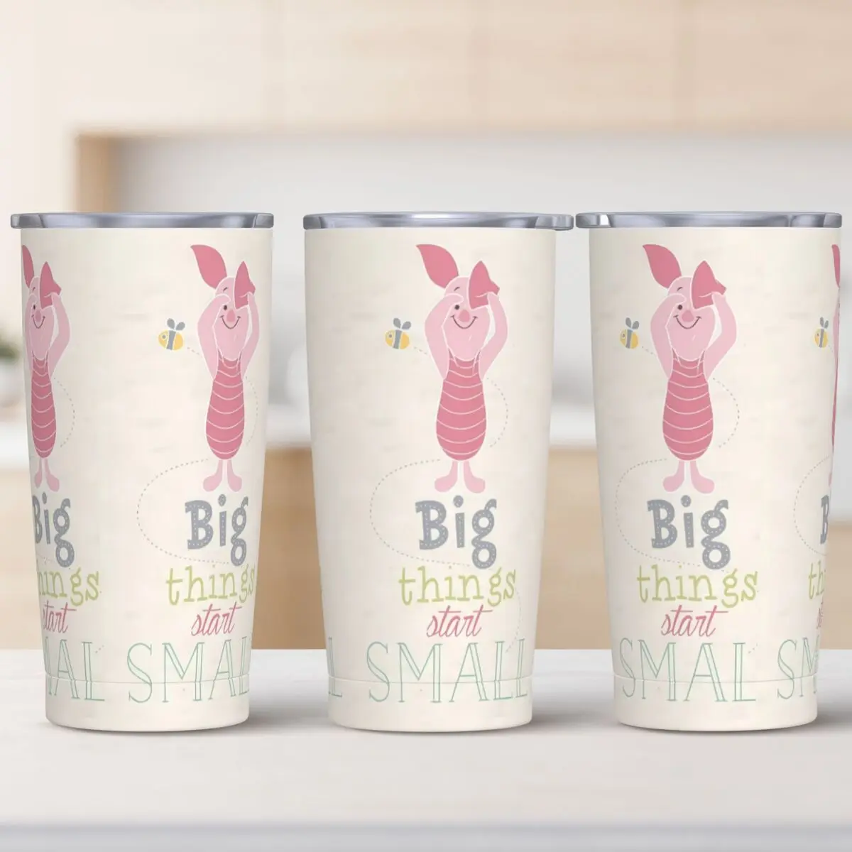 Winnie The Pooh Piglet Stainless Steel Tumbler Travel Thermal Cups With Straws and Lid Large Mugs Cup Cold Drink Water Bottle