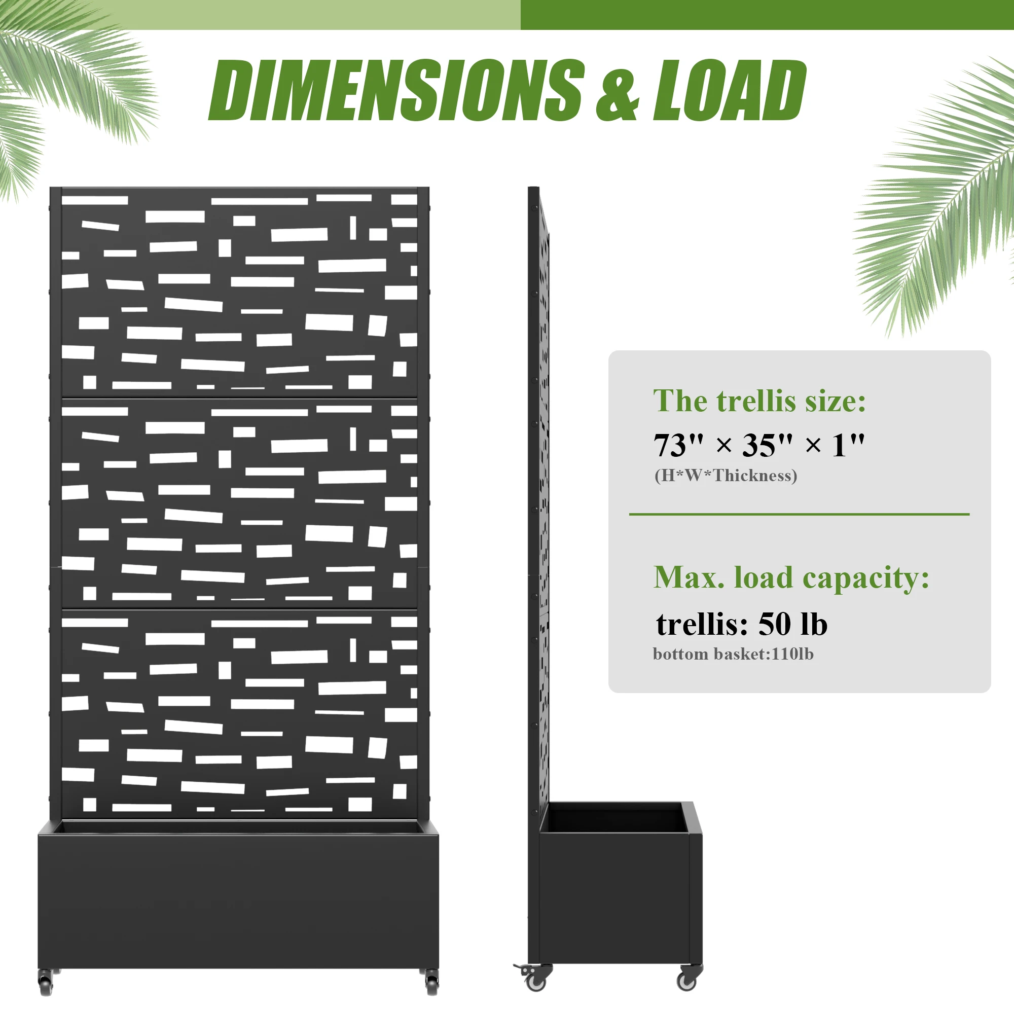 6 ft. H x 3 ft. W Metal Planter Box privacy screen Garden Bed with Trellis and Wheels - Black view 7