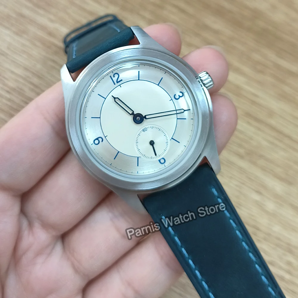 Parnis 38mm Seagull 1701 Automatic Mechanical Convex Hardlex Men Watch Leather Strap 2024 Year