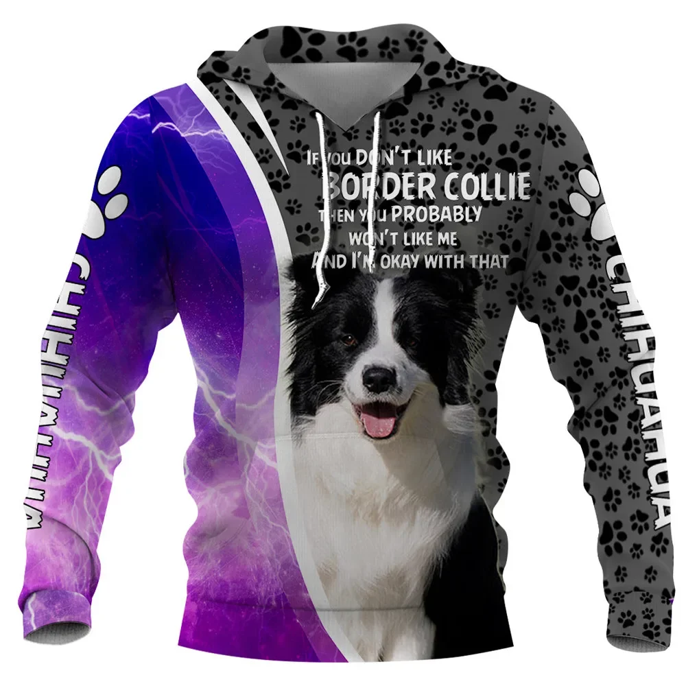 HX Border Collie Hoodies Animals Dog purple lightning Grey Paw Sweatshirts Fashion Casual Pullovers Unisex Sportswear