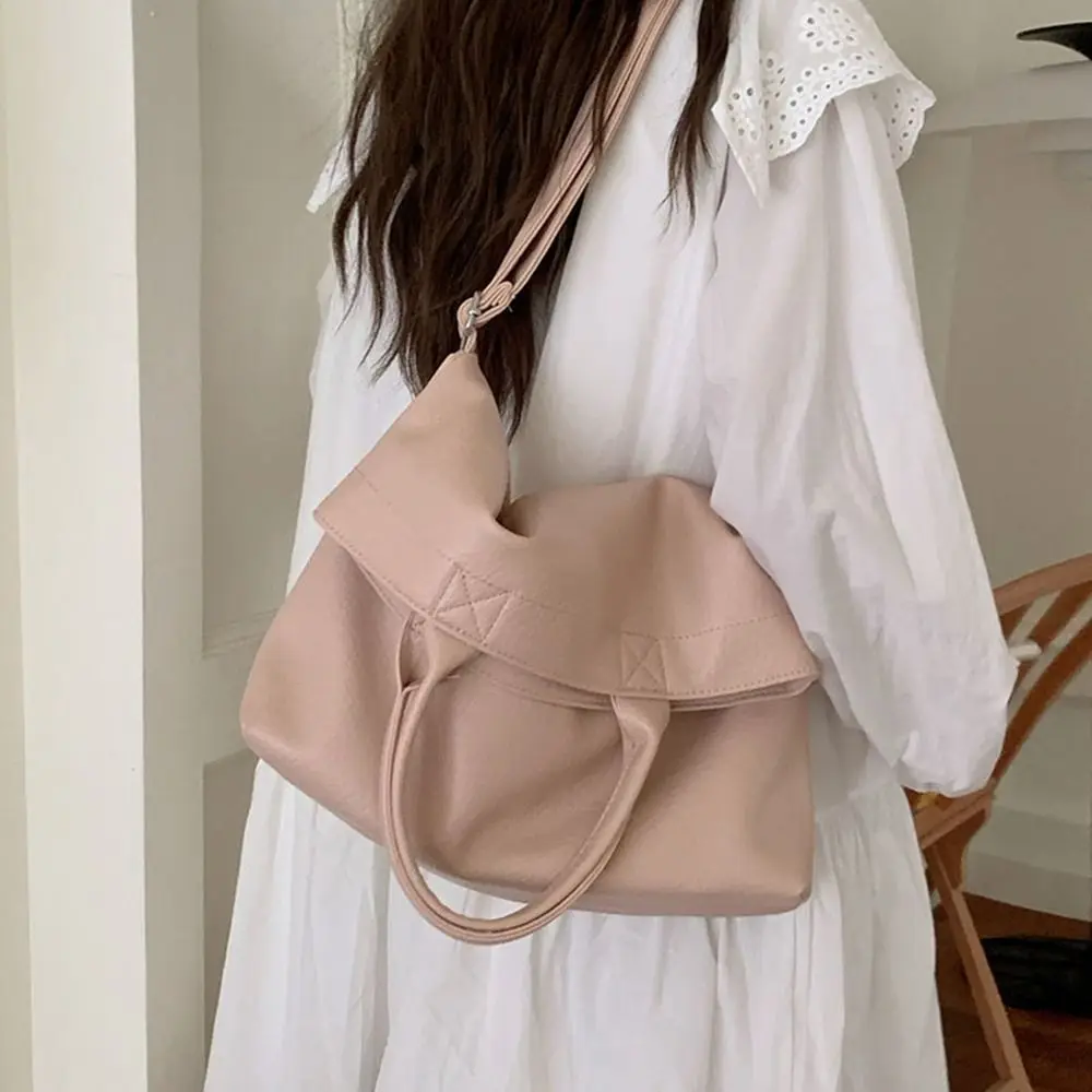 

Ins Pu Leather Shoulder Bag Fold Vintage Tote Bag Handbag Solid Color Crossbody Bag Girls/Female