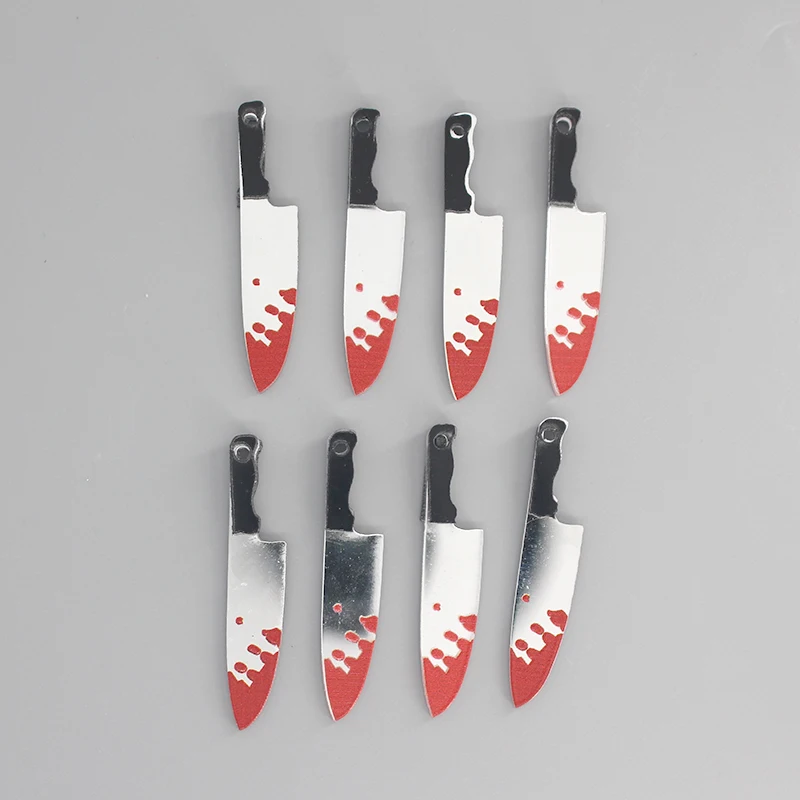 Mix 10pcs/pack Double Sided Acrylic Bloody Knife Halloween Charms Cool Dagger Pendant For Earring Bracelet Necklace Jewelry Make